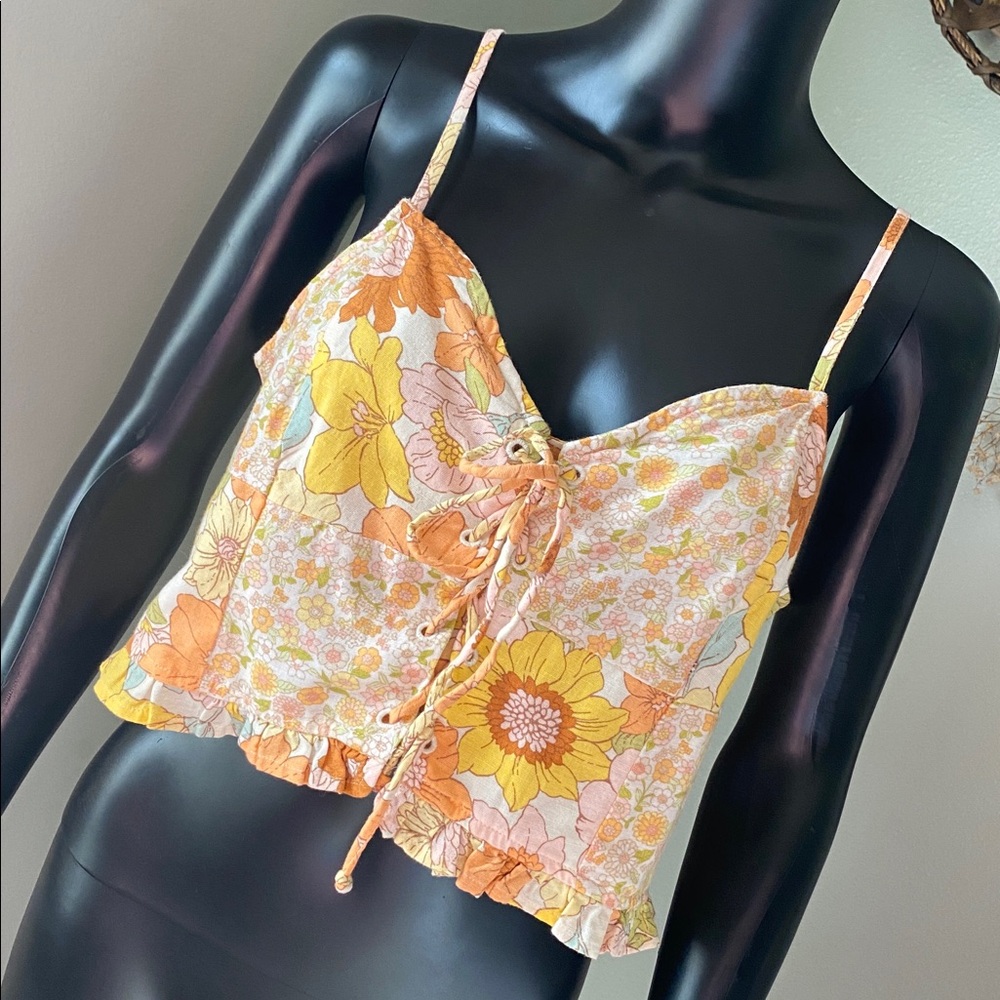 American Eagle Outfitters Floral Crop Top - Orange and Yellow